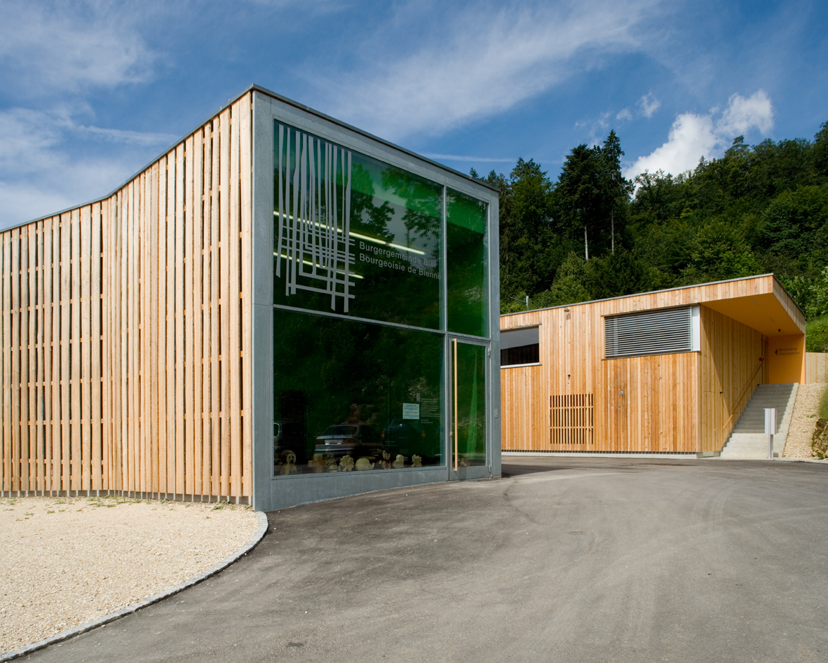 : Forstwerkhof Burgergemeinde, Biel, Prix Lignum, Holzpreis Schweiz, bauzeit architekten